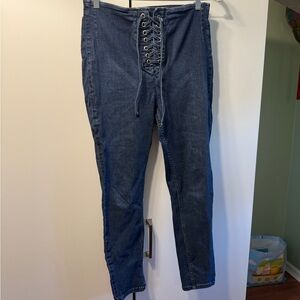 Women's Blue Lace-Up Jeans